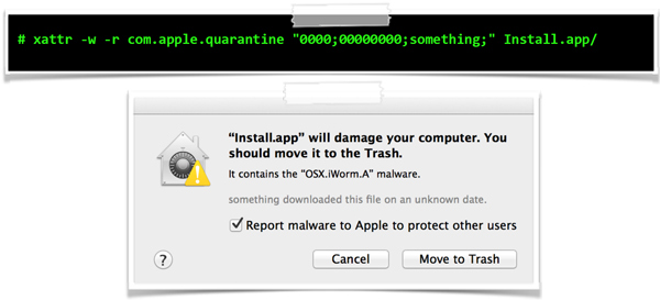 With the quarantine attribute set, XProtect detects the malware.
