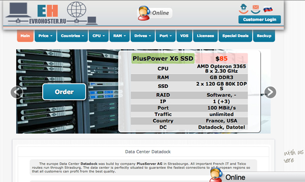 Evrohoster.ru main website.