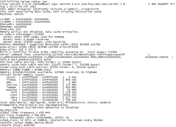 The dmesg command result from the TV.