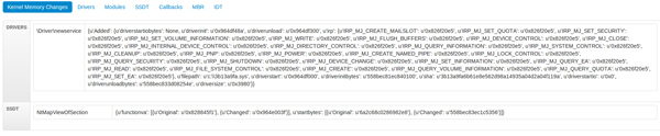 The sample installs an SSDT hook by altering the VA of the service function ‘NtMapViewOfSection’.