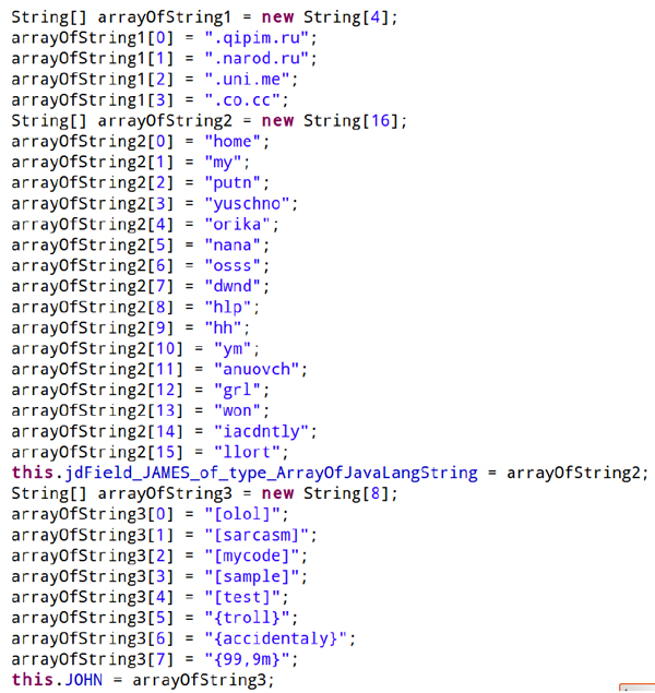 Strings used for C&C address generation.