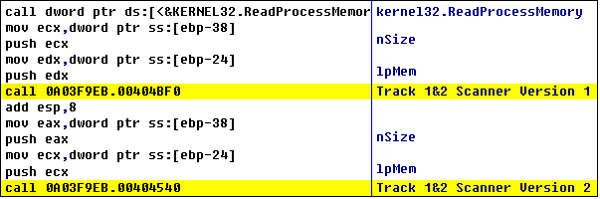 Two memory-scanning functions in Dexter vXXX10.