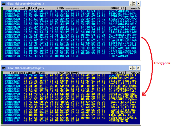 Contents of one of the final files before and after decryption.