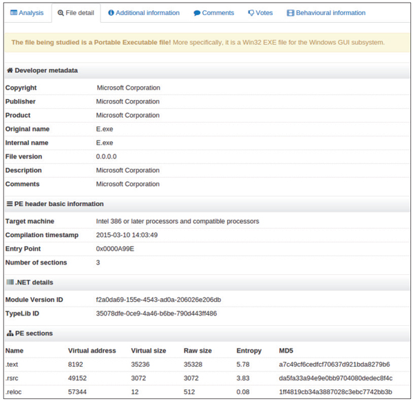 When a user submits a .NET sample file to VirusTotal, the GUIDs will be extracted and displayed in the File Detail tab.