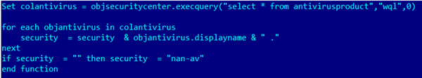 The malware checks if any anti-virus product is present on the victim’s machine.