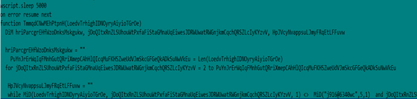 We observed the hacker sending a doubly obfuscated wscript to the system.