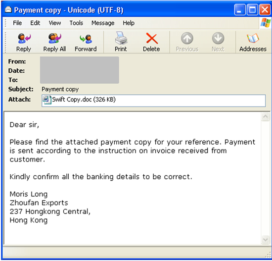 A different phishing theme was observed, featuring a bank transaction receipt.