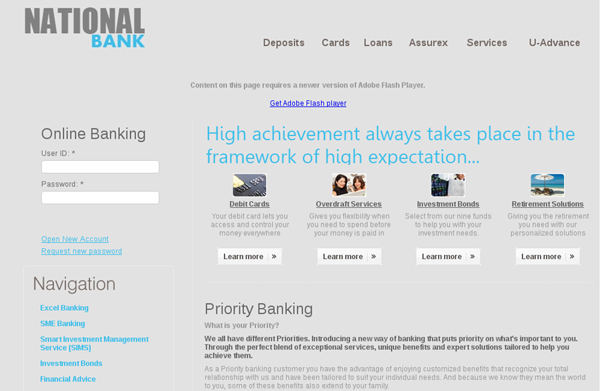 A fully featured online banking page on a subpage of the six-bro.com domain.