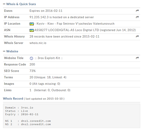 Whois record for the 3ros.io domain.